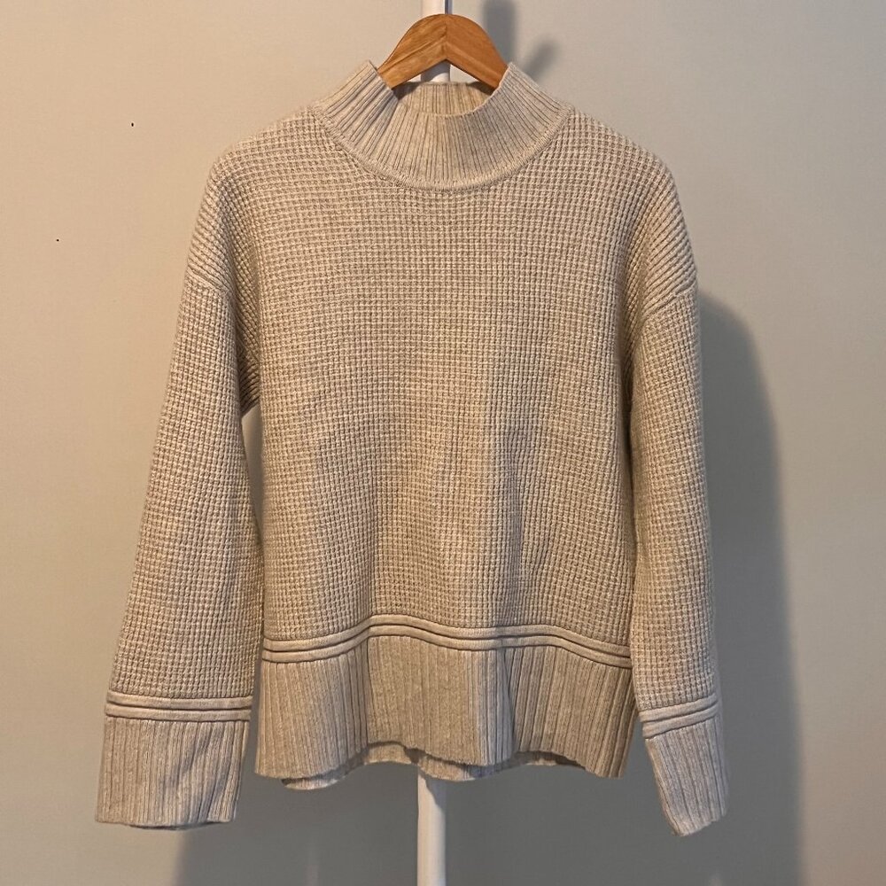 Cream Knit Turtleneck Sweater with Wide Sleeves